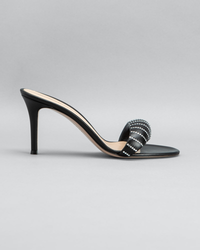 Gianvito Rossi Bijoux Crystal Puffy Slide Sandals In Black