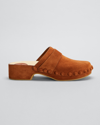 Chloé Suede Block Heel Clogs With Studded Detailing In Ochre Delight