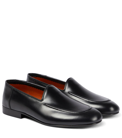 The Row Penny Leather Loafers In Black