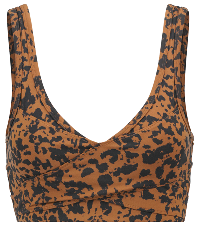 Varley Kellam Printed Sports Bra In Beige,brown