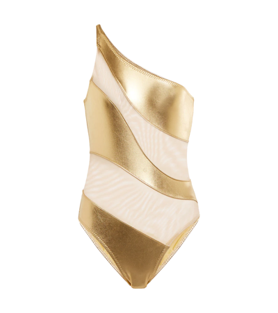 Norma Kamali Snake Mesh Mio One-piece Swimsuit In Gold Foil