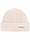 GANNI BEIGE RECYCLED WOO HAT WITH LOGO,A35285713196