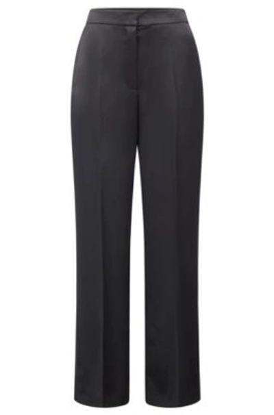 Hugo Boss Relaxed-fit Wide-leg Trousers In Satin In Black