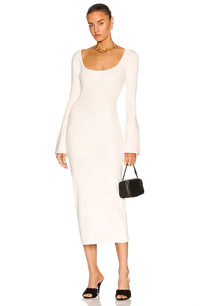 Alexis Medella Tie-back Rib Knit Midi Dress In Ivory