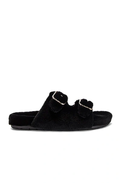 Saint Laurent Fabrice Mink Double-buckle Slide Sandals In Black