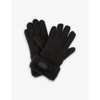 Ugg Logo-embroidered Turn-up Leather And Shearling Gloves In Black