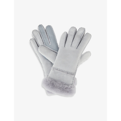 Ugg Tech Logo-embroidered Leather And Shearling Gloves In Light Grey