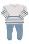 Feltman Brothers Babies'  Stripe Cotton Sweater & Pants Set In Ecru/ Vintage Blue