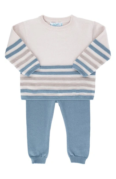 Feltman Brothers Babies' Stripe Cotton Jumper & Trousers Set In Ecru/ Vintage Blue