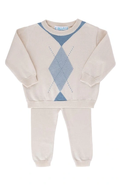 Feltman Brothers Babies'  Argyle Cotton Sweater & Pants Set In Ecru/ Vintage Blue