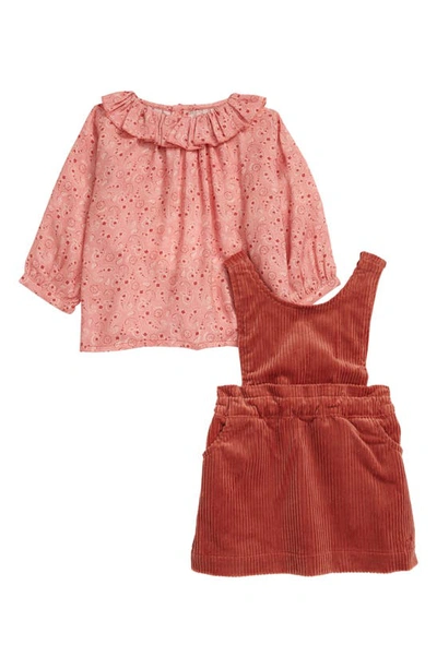 Chloé Kids' Baby Girl's & Little Girl's Paisley-print Top & Corduroy Dress Set In Salmon