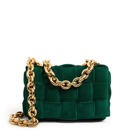 Bottega Veneta Padded Cassette Intrecciato Suede Cross-body Bag In Emerald Green-gold