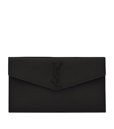 Saint Laurent Leather Uptown Clutch Bag In Black