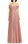 Dessy Collection Lux Chiffon Off-shoulder Sweetheart A-line Gown In Desert Rose