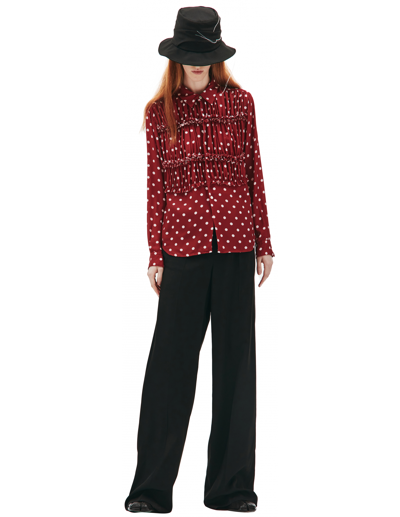 Comme Des Garcons Cdg Polka-dot Blouse With Ruffles In Burgundy