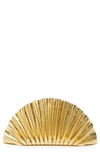 Cult Gaia Mini Nala Metallic Leather Fan Clutch In Gold