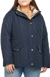 Barbour Plus Size Millfire Hooded Quilted Coat In Navy/ Hessian