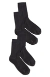 Stems Silky Rib-knit Crew Socks 2-pack In Black Black