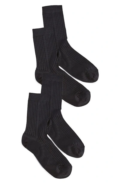 Stems Silky Rib-knit Crew Socks 2-pack In Black Black