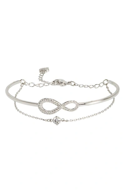 Swarovski Crystal Infinity Symbol Double-row Bangle Bracelet In Rhodium / White
