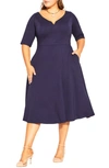 City Chic Trendy Plus Size Cute Girl Elbow Sleeve Dress In Navy