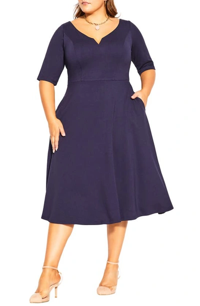 City Chic Trendy Plus Size Cute Girl Elbow Sleeve Dress In Navy