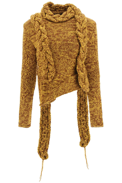 A.w.a.k.e. Multi-braid Melange Sweater In Yellow,brown