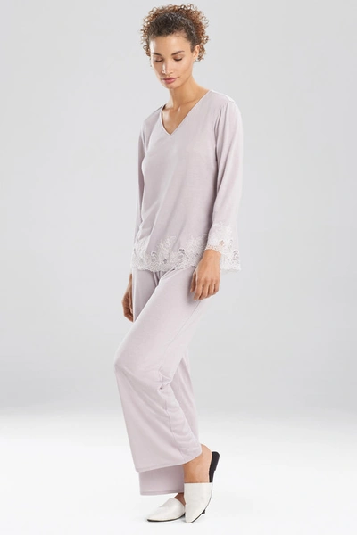 Natori Luxe Shangri-la Long Sleeve Pajamas Set In Silver Pearl