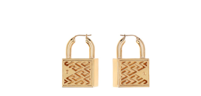 Versace Greca Logo Engraved Padlock Earrings In Gold