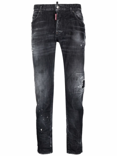Dsquared2 Mid-rise Distressed Straight-leg Jeans In Black