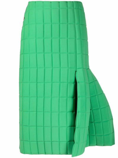 A.w.a.k.e. Quilted Skirt With Side Pleated Detail In Green