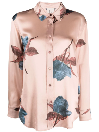L'autre Chose Floral-print Silk Shirt In Light Brown