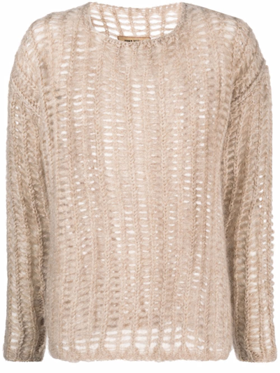 Uma Wang Pointelle-knit Crew-neck Jumper In Nude