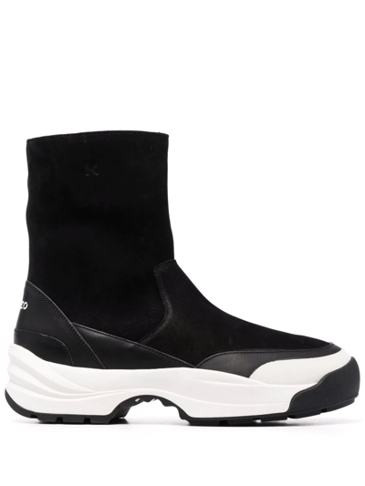 Kenzo Chunky Sole Leather Boots In Black