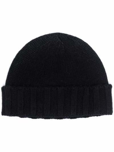 Drumohr Ribbed-hem Cashmere Beanie Hat In Schwarz