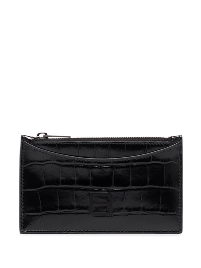 Balenciaga Hourglass Crocodile-effect Leather Cardholder In Black