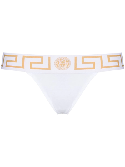 Versace Greca Waistband Thong In White