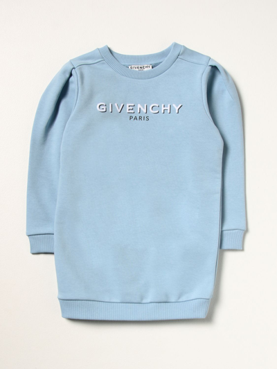 Givenchy Kids' Cotton Sweatshirt Dress With Logo In Blue
