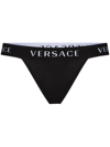 Versace Stretch Cotton Jersey Thong In Black