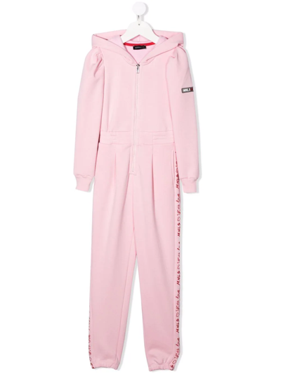 Monnalisa Kids' Logo-print Cotton Jumpsuit In Sachet Pink