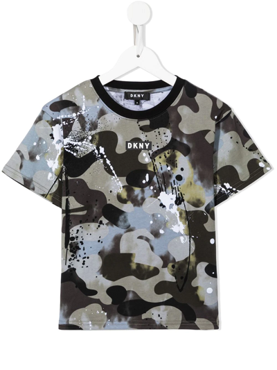 Dkny Teen Camouflage-print Short-sleeved T-shirt In Green