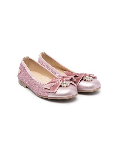 Andanines Teen Bow Detail Embellished Ballerinas In Pink