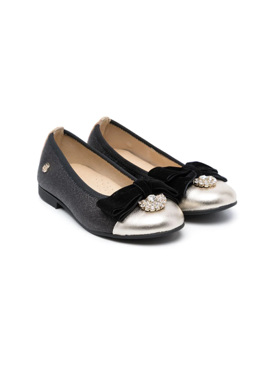 Andanines Teen Bow Detail Embellished Ballerinas In Black
