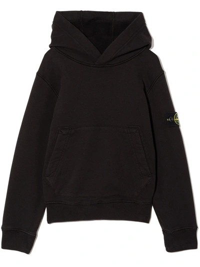 Stone Island Junior Kids' Compass-logo Cotton Hoodie In Black