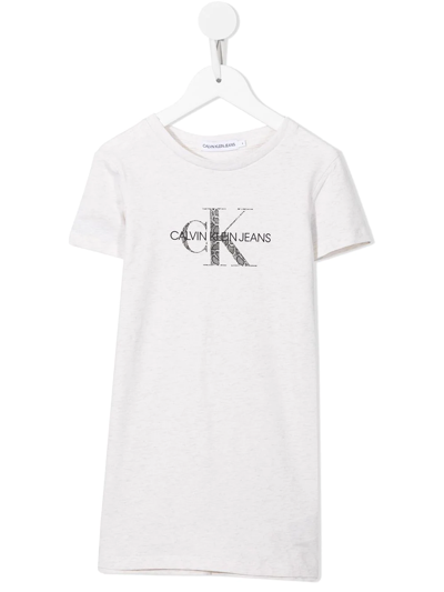 Calvin Klein Kids' Logo-print T-shirt Dress In Neutrals