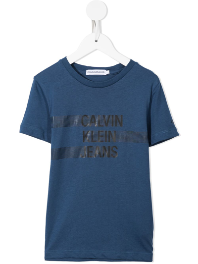 Calvin Klein Kids' Logo-print Crew Neck T-shirt In Blue