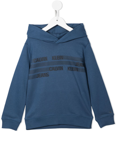 Calvin Klein Kids' Logo-print Cotton Hoodie In Blue