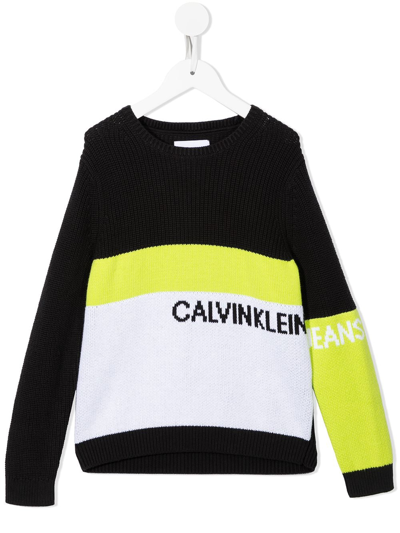 Calvin Klein Kids' Colour-block Print Jumper In Black