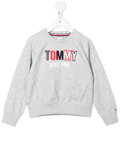 Tommy Hilfiger Junior Kids' Embroidered Flocked Logo Sweatshirt In Grey