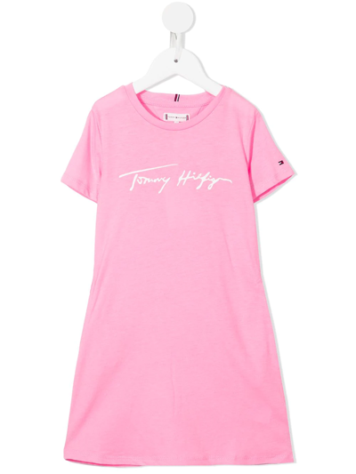 Tommy Hilfiger Junior Kids' Logo印花t恤式连衣裙 In Pink